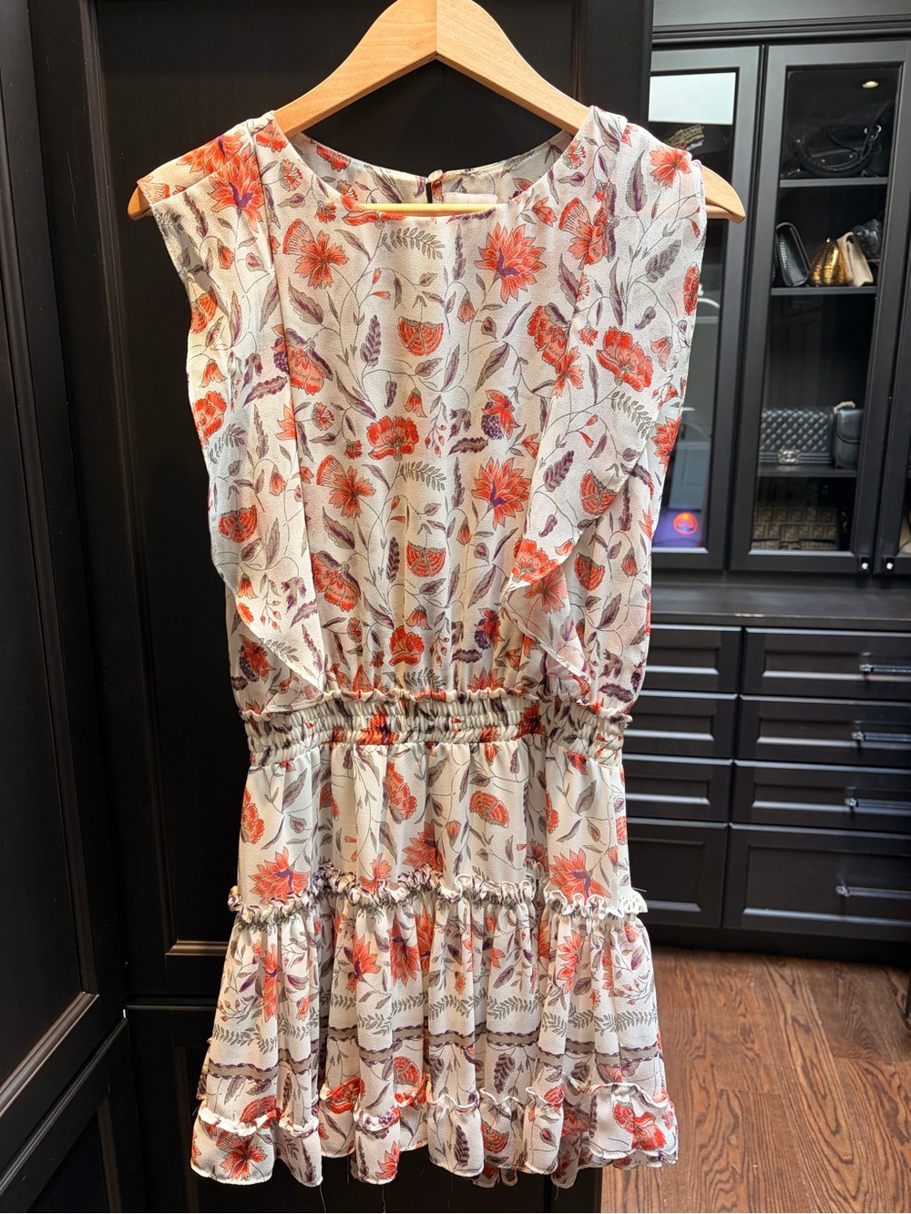 Misa Los Angeles Cream Floral Mini Dress with Orange & Purple Print